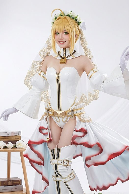 Fate/Grand Order Nero Claudius Bride Stage 2 Saber Heavy Industry Dress Cosplay Costume - Coscosmos