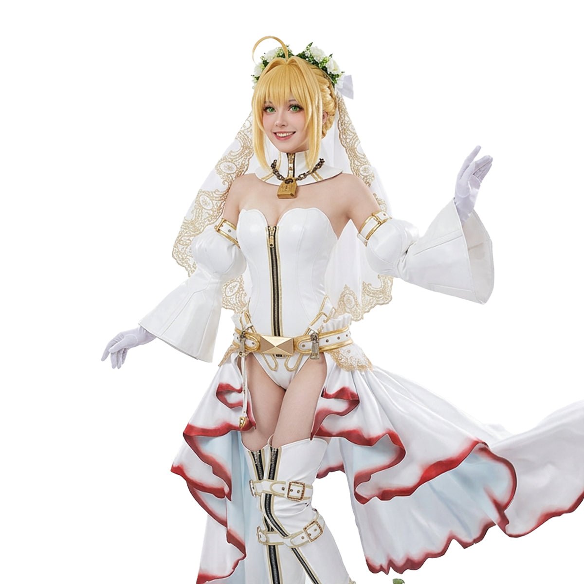 Fate/Grand Order Nero Claudius Bride Stage 2 Saber Heavy Industry Dress Cosplay Costume - Coscosmos