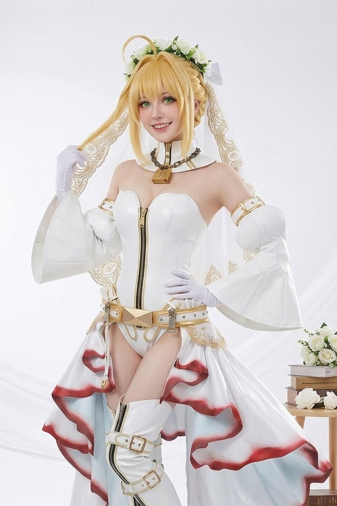 Fate/Grand Order Nero Claudius Bride Stage 2 Saber Heavy Industry Dress Cosplay Costume - Coscosmos