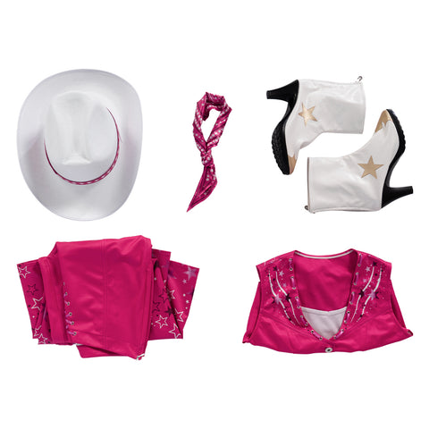 FAPUCO Barbie Cosplay Costume - 70s 80s Hippie Disco Pink Cowgirl Outfit for Movie Stage Party