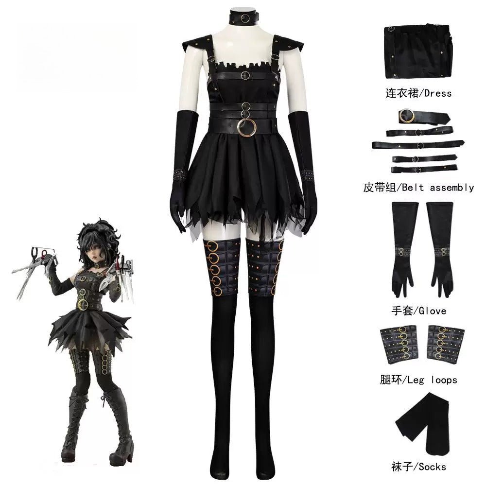 Female Miss Scissorhands Cosplay Outfit with Black Mini Skirt & Stockings from Edward Scissorhands Movie - Coscosmos