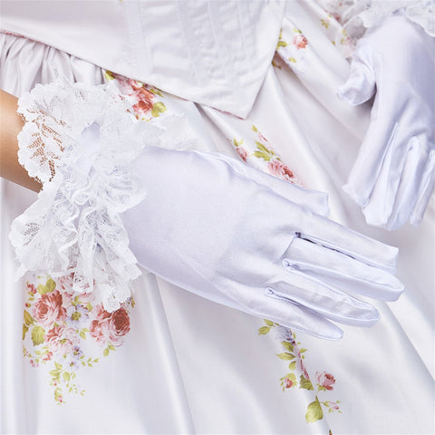 Flowers Prom Dress Puff Sleeve Ivory Evening Party Gowns Floor Length Dress Cosplay Costume - Coscosmos