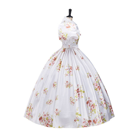 Flowers Prom Dress Puff Sleeve Ivory Evening Party Gowns Floor Length Dress Cosplay Costume - Coscosmos