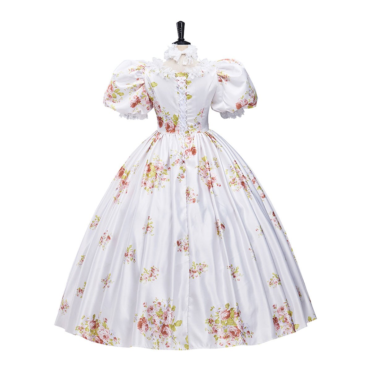 Flowers Prom Dress Puff Sleeve Ivory Evening Party Gowns Floor Length Dress Cosplay Costume - Coscosmos