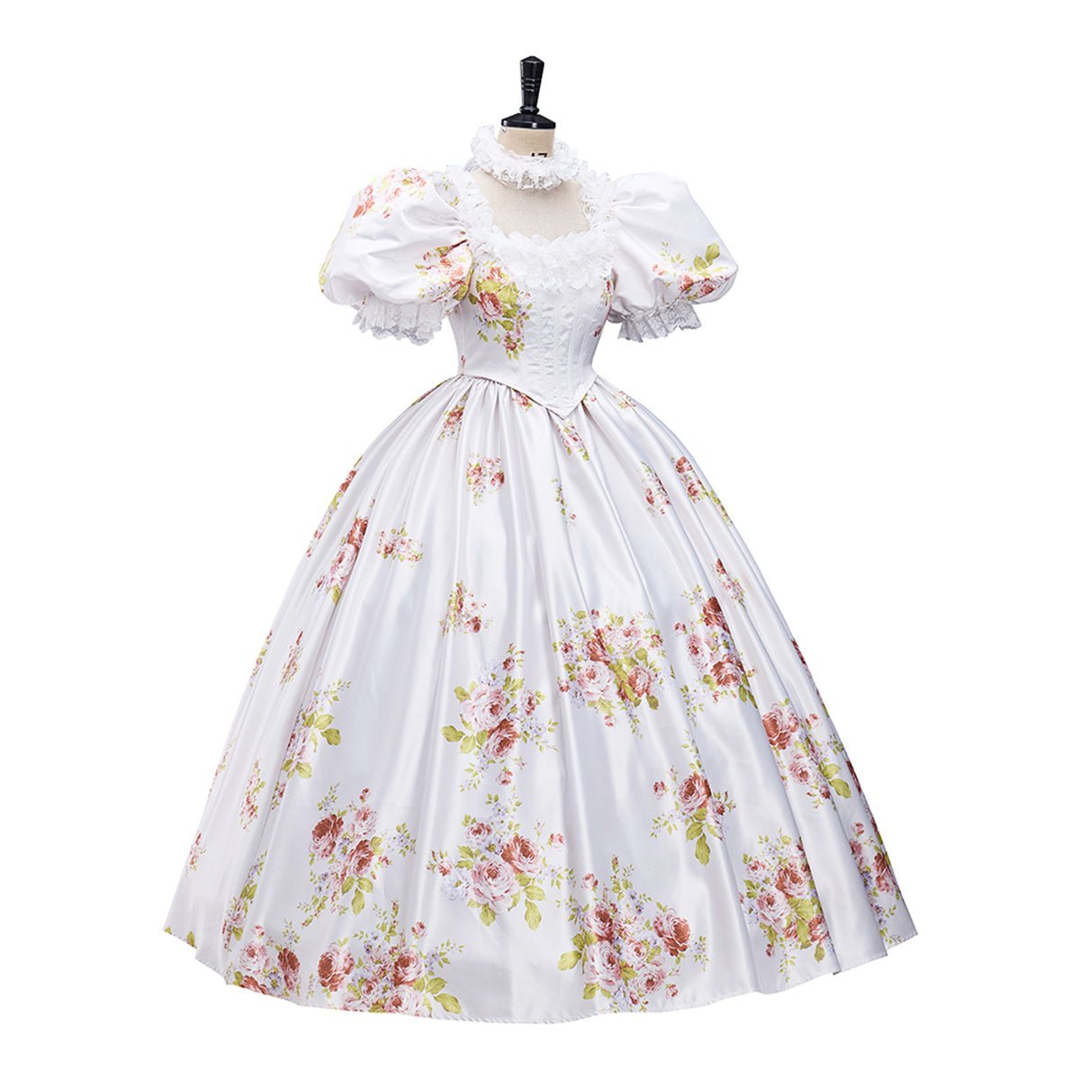 Flowers Prom Dress Puff Sleeve Ivory Evening Party Gowns Floor Length Dress Cosplay Costume - Coscosmos