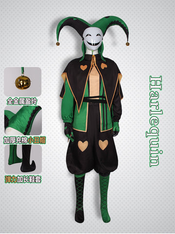 Freak Circus Harlequin Pierrot Full Cosplay Costume for Halloween Role Play - Coscosmos