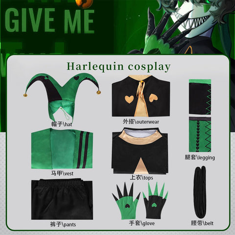 Freak Circus Harlequin Pierrot Full Cosplay Costume for Halloween Role Play - Coscosmos