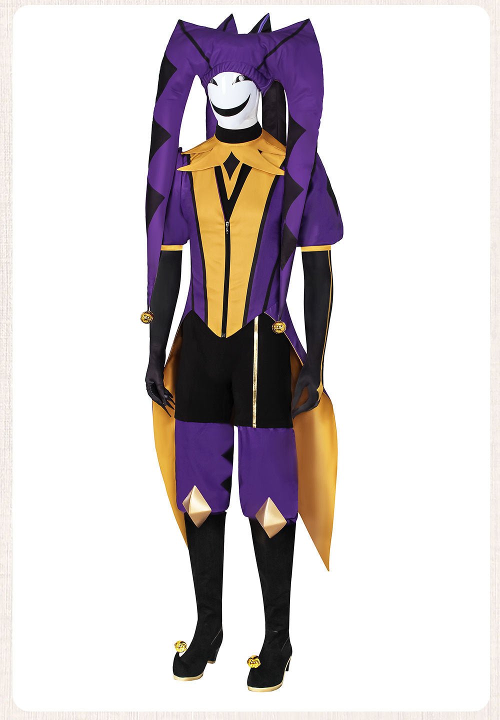Freak Circus Jester Full Cosplay Costume Halloween Pierrot Harlequin Outfit for Otome Game Fans - Coscosmos