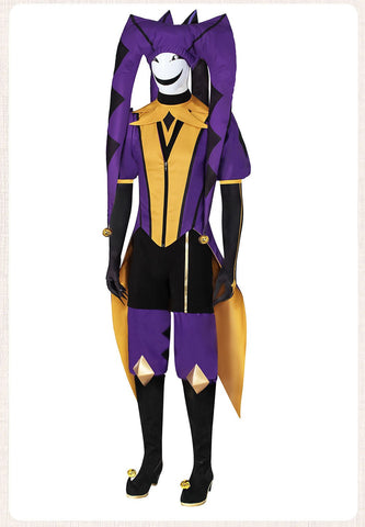 Freak Circus Jester Full Cosplay Costume Halloween Pierrot Harlequin Outfit for Otome Game Fans - Coscosmos