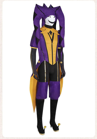 Freak Circus Jester Full Cosplay Costume Halloween Pierrot Harlequin Outfit for Otome Game Fans - Coscosmos