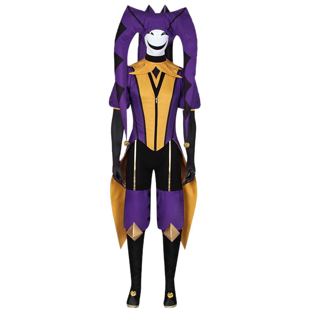 Freak Circus Jester Full Cosplay Costume Halloween Pierrot Harlequin Outfit for Otome Game Fans - Coscosmos
