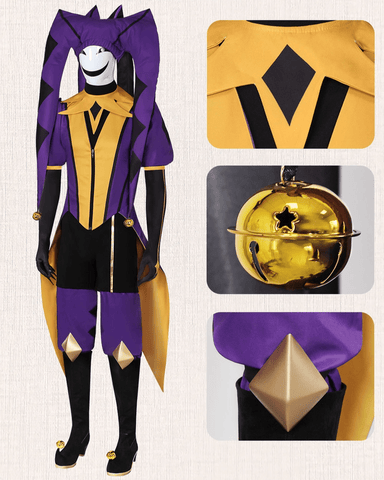 Freak Circus Jester Full Cosplay Costume Halloween Pierrot Harlequin Outfit for Otome Game Fans - Coscosmos