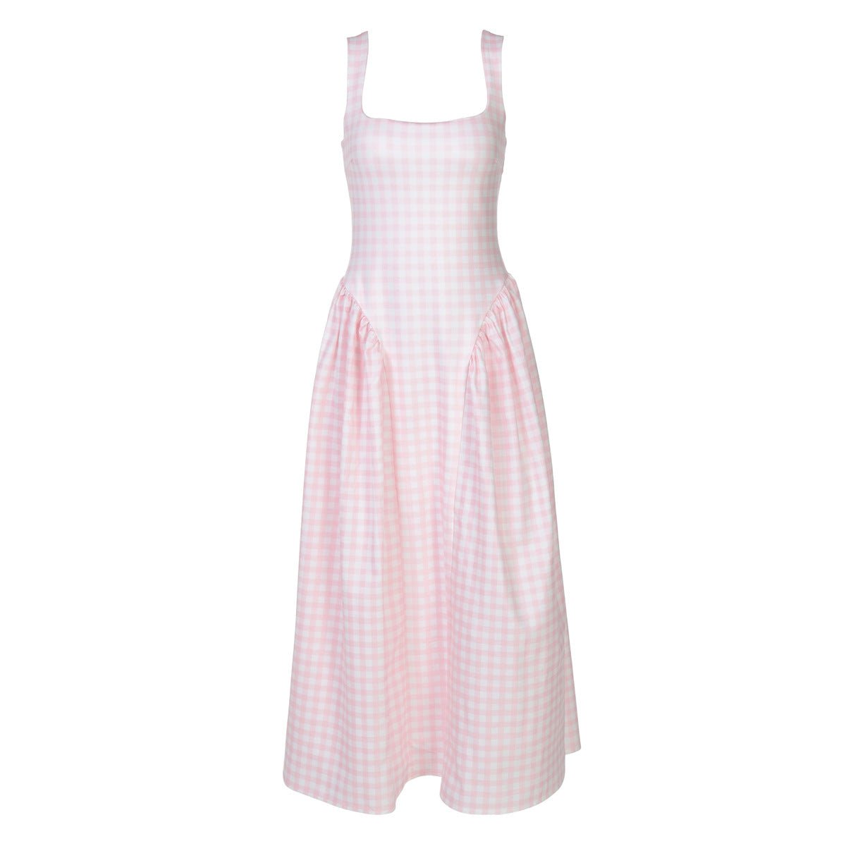 French Fresh Plaid Print Waist - cinched Princess Backless Spaghetti Strap Dress - Coscosmos