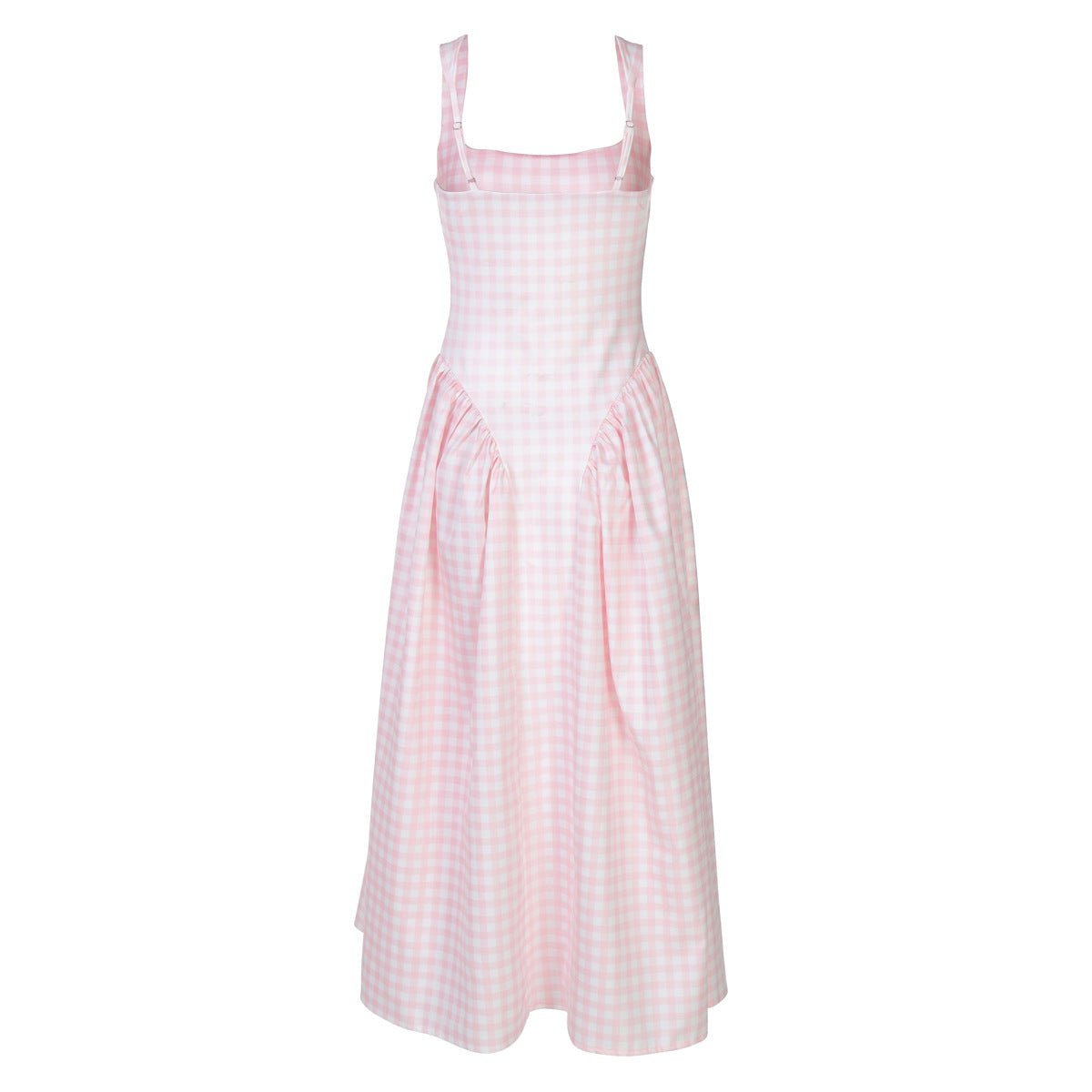 French Fresh Plaid Print Waist - cinched Princess Backless Spaghetti Strap Dress - Coscosmos
