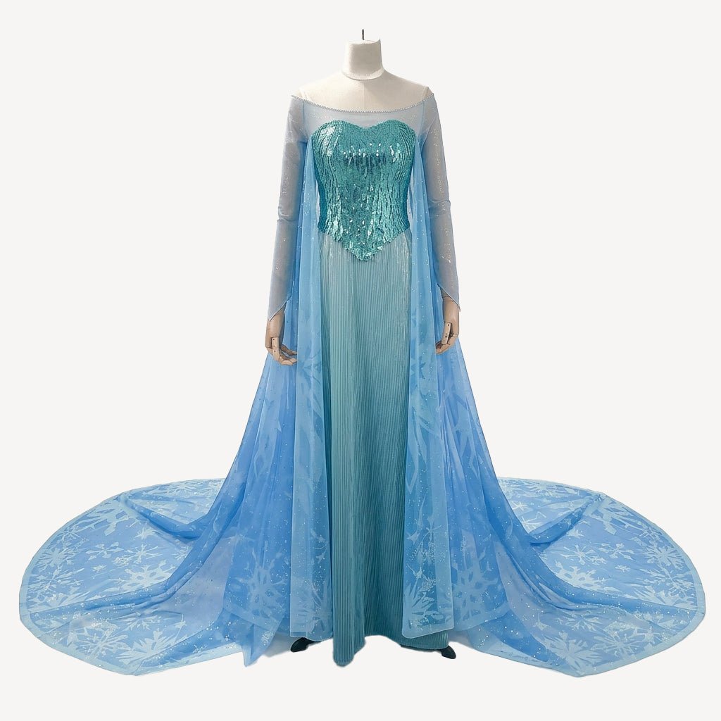 Frozen Elsa Cosplay Costume, Princess Dress with Cape Full Set - Coscosmos