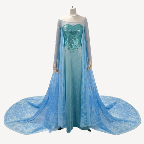 Frozen Elsa Cosplay Costume, Princess Dress with Cape Full Set - Coscosmos