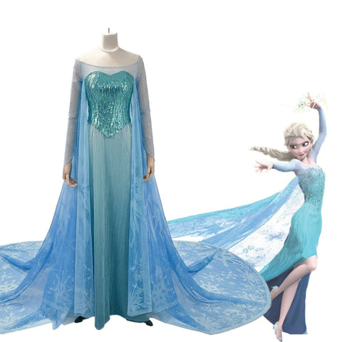 Frozen Elsa Cosplay Costume, Princess Dress with Cape Full Set - Coscosmos