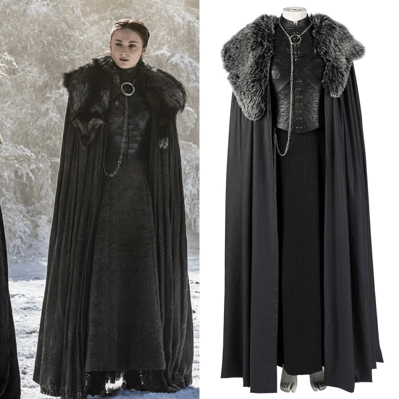 Game of Thrones Season 8 Sansa Stark Cosplay Full Set Outfit, A Song of Ice and Fire Same Style Medieval Costume for Women - Coscosmos