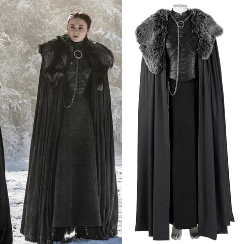 Game of Thrones Season 8 Sansa Stark Cosplay Full Set Outfit, A Song of Ice and Fire Same Style Medieval Costume for Women - Coscosmos