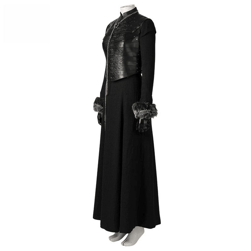 Game of Thrones Season 8 Sansa Stark Cosplay Full Set Outfit, A Song of Ice and Fire Same Style Medieval Costume for Women - Coscosmos