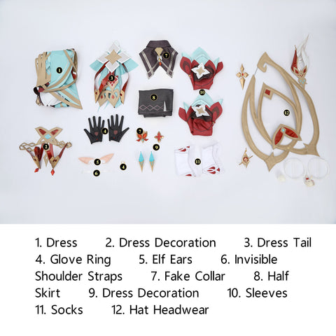 Genshin Impact Alice Full Character Outfit Set Cosplay Costume with Accessories - Coscosmos