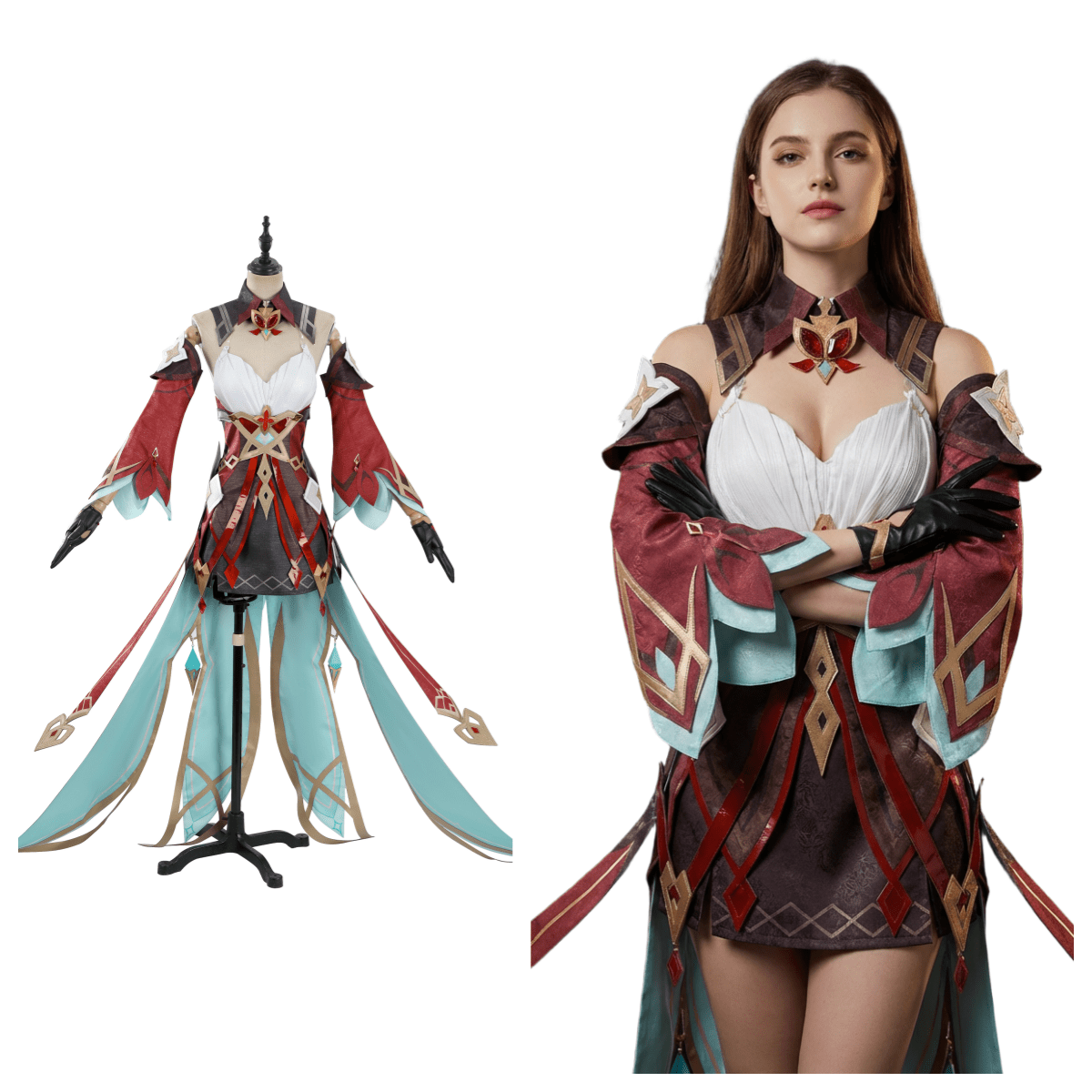 Genshin Impact Alice Full Character Outfit Set Cosplay Costume with Accessories - Coscosmos