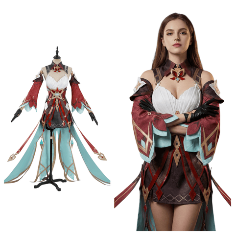 Genshin Impact Alice Full Character Outfit Set Cosplay Costume with Accessories - Coscosmos