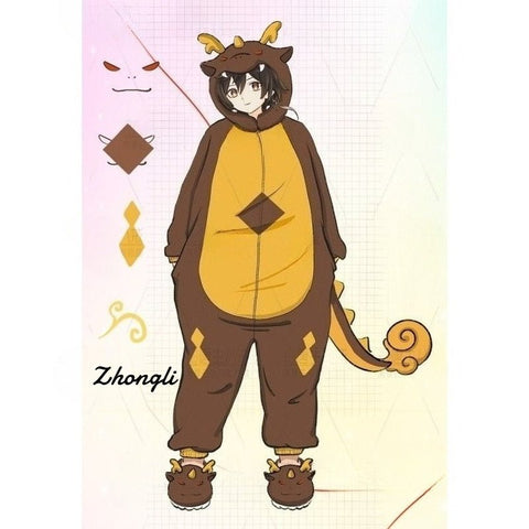 Genshin Impact Hu Tao Zhongli Anime Cosplay Plush Onesie Pajamas Funny Unisex Winter Costume Halloween Party Outfit - Coscosmos
