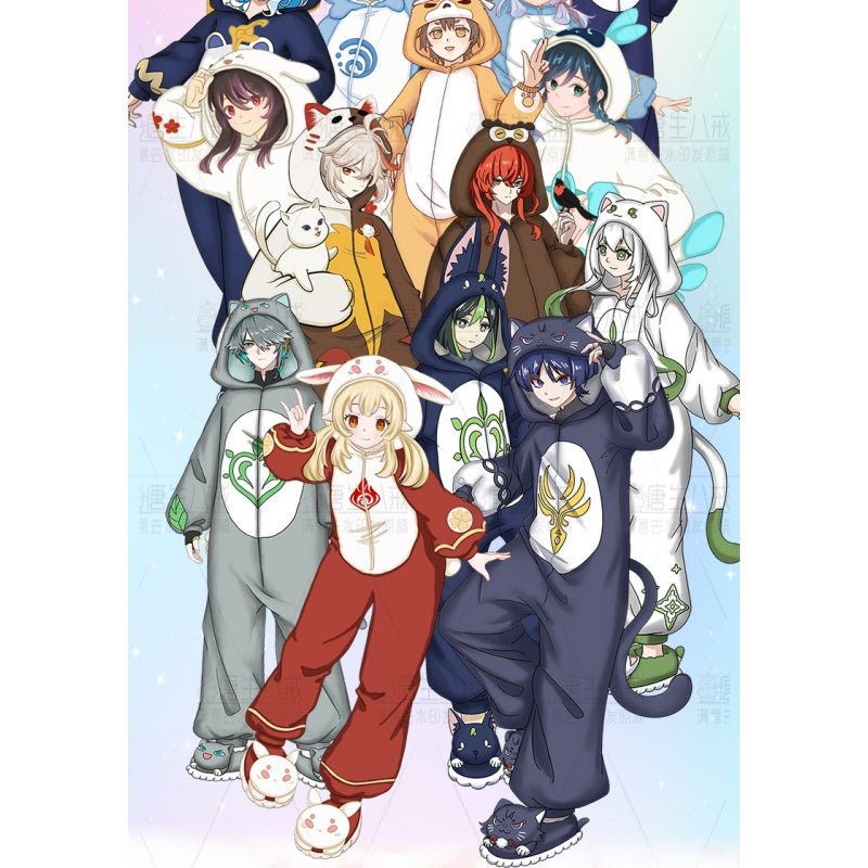 Genshin Impact Hu Tao Zhongli Anime Cosplay Plush Onesie Pajamas Funny Unisex Winter Costume Halloween Party Outfit - Coscosmos