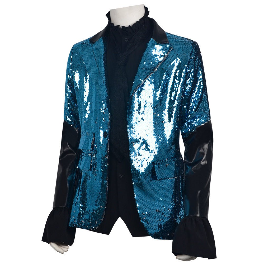 Ghost Band Cosplay Costume, Shiny Sequin Suit, Rock Singer Stage Outfit, Halloween Party Dark Ghost Themed Formal Blazer for Performance - Coscosmos