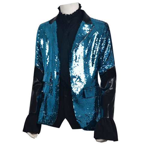 Ghost Band Cosplay Costume, Shiny Sequin Suit, Rock Singer Stage Outfit, Halloween Party Dark Ghost Themed Formal Blazer for Performance - Coscosmos