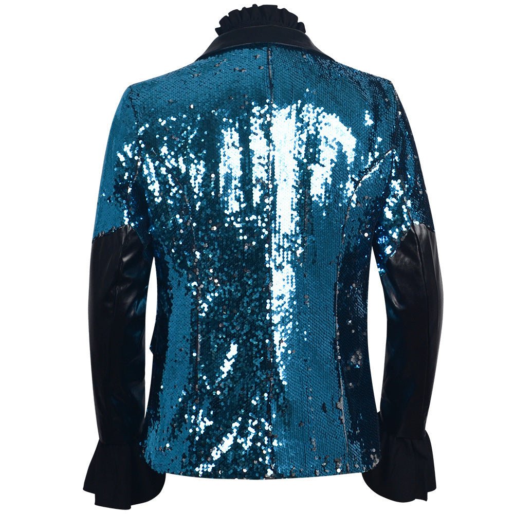 Ghost Band Cosplay Costume, Shiny Sequin Suit, Rock Singer Stage Outfit, Halloween Party Dark Ghost Themed Formal Blazer for Performance - Coscosmos