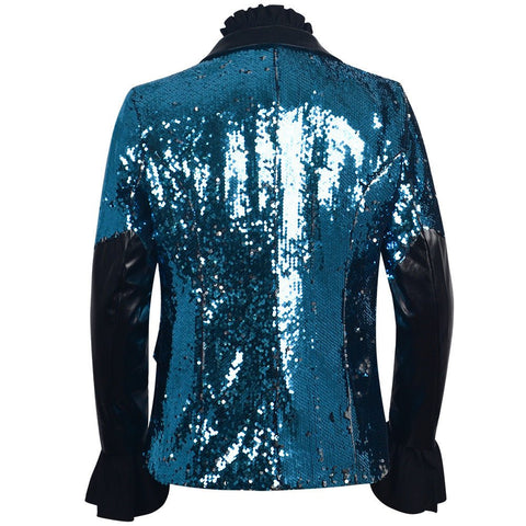 Ghost Band Cosplay Costume, Shiny Sequin Suit, Rock Singer Stage Outfit, Halloween Party Dark Ghost Themed Formal Blazer for Performance - Coscosmos