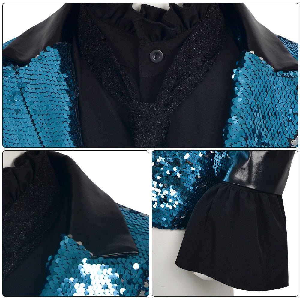 Ghost Band Cosplay Costume, Shiny Sequin Suit, Rock Singer Stage Outfit, Halloween Party Dark Ghost Themed Formal Blazer for Performance - Coscosmos
