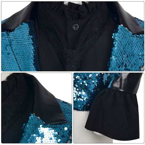 Ghost Band Cosplay Costume, Shiny Sequin Suit, Rock Singer Stage Outfit, Halloween Party Dark Ghost Themed Formal Blazer for Performance - Coscosmos