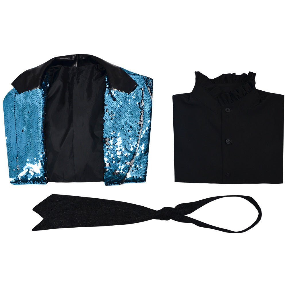 Ghost Band Cosplay Costume, Shiny Sequin Suit, Rock Singer Stage Outfit, Halloween Party Dark Ghost Themed Formal Blazer for Performance - Coscosmos