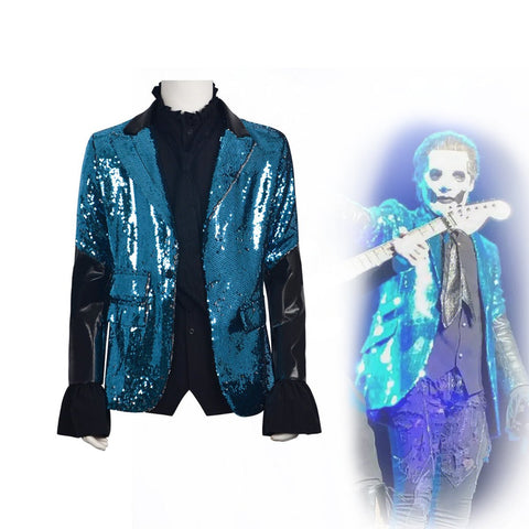 Ghost Band Cosplay Costume, Shiny Sequin Suit, Rock Singer Stage Outfit, Halloween Party Dark Ghost Themed Formal Blazer for Performance - Coscosmos
