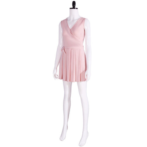 Glinda Pink Short Dress with Bow - Wicked Witch Cosplay Costume for Halloween Party - Coscosmos