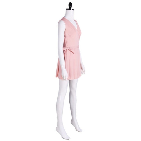 Glinda Pink Short Dress with Bow - Wicked Witch Cosplay Costume for Halloween Party - Coscosmos