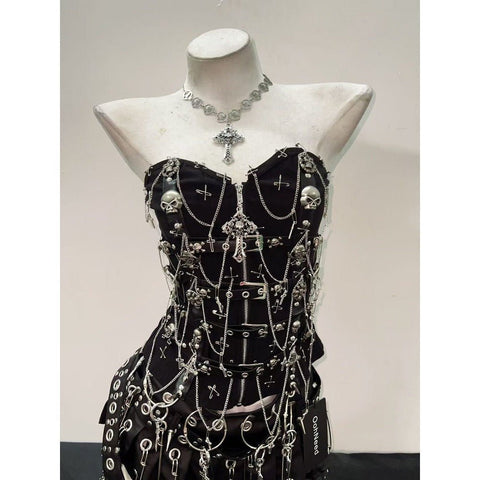 Gothic Punk Y2K Camisole Vest, Skirt cosplay costume - Coscosmos