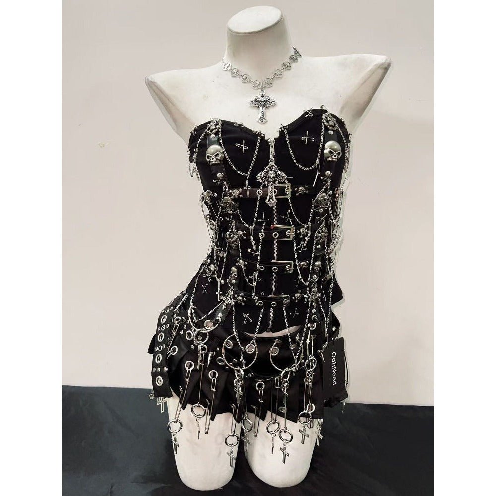 Gothic Punk Y2K Camisole Vest, Skirt cosplay costume - Coscosmos
