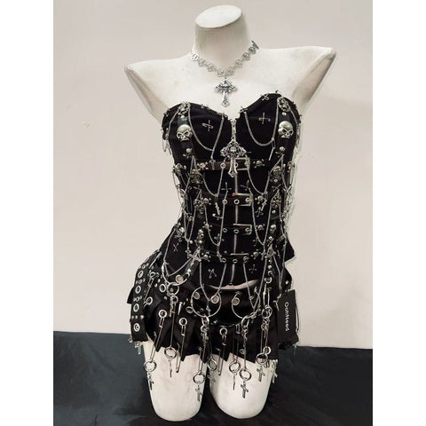 Gothic Punk Y2K Camisole Vest, Skirt cosplay costume - Coscosmos