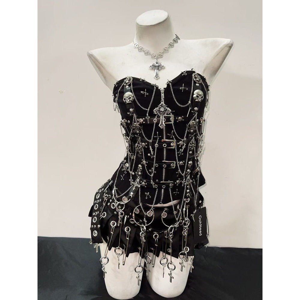 Gothic Punk Y2K Camisole Vest, Skirt cosplay costume - Coscosmos