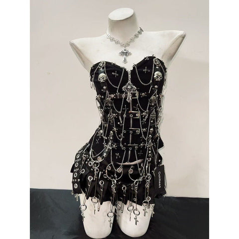 Gothic Punk Y2K Camisole Vest, Skirt cosplay costume - Coscosmos