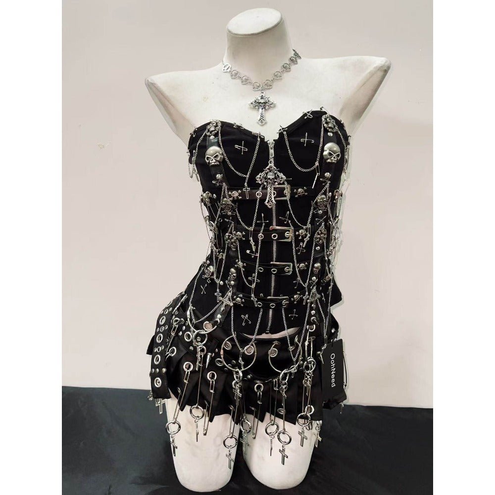 Gothic Punk Y2K Camisole Vest, Skirt cosplay costume - Coscosmos