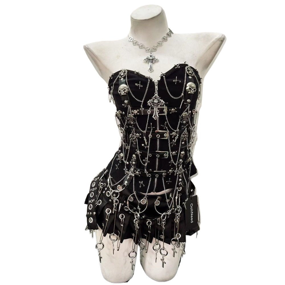Gothic Punk Y2K Camisole Vest, Skirt cosplay costume - Coscosmos