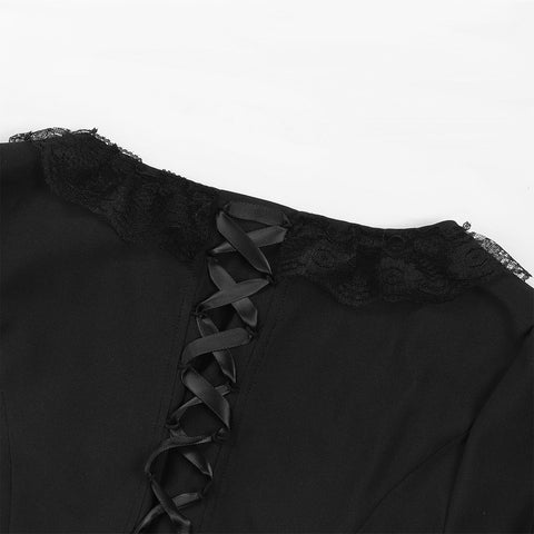 Gothic Retro Square - Neck Flared Sleeve Lace Maxi Dress - Coscosmos