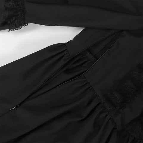 Gothic Retro Square - Neck Flared Sleeve Lace Maxi Dress - Coscosmos