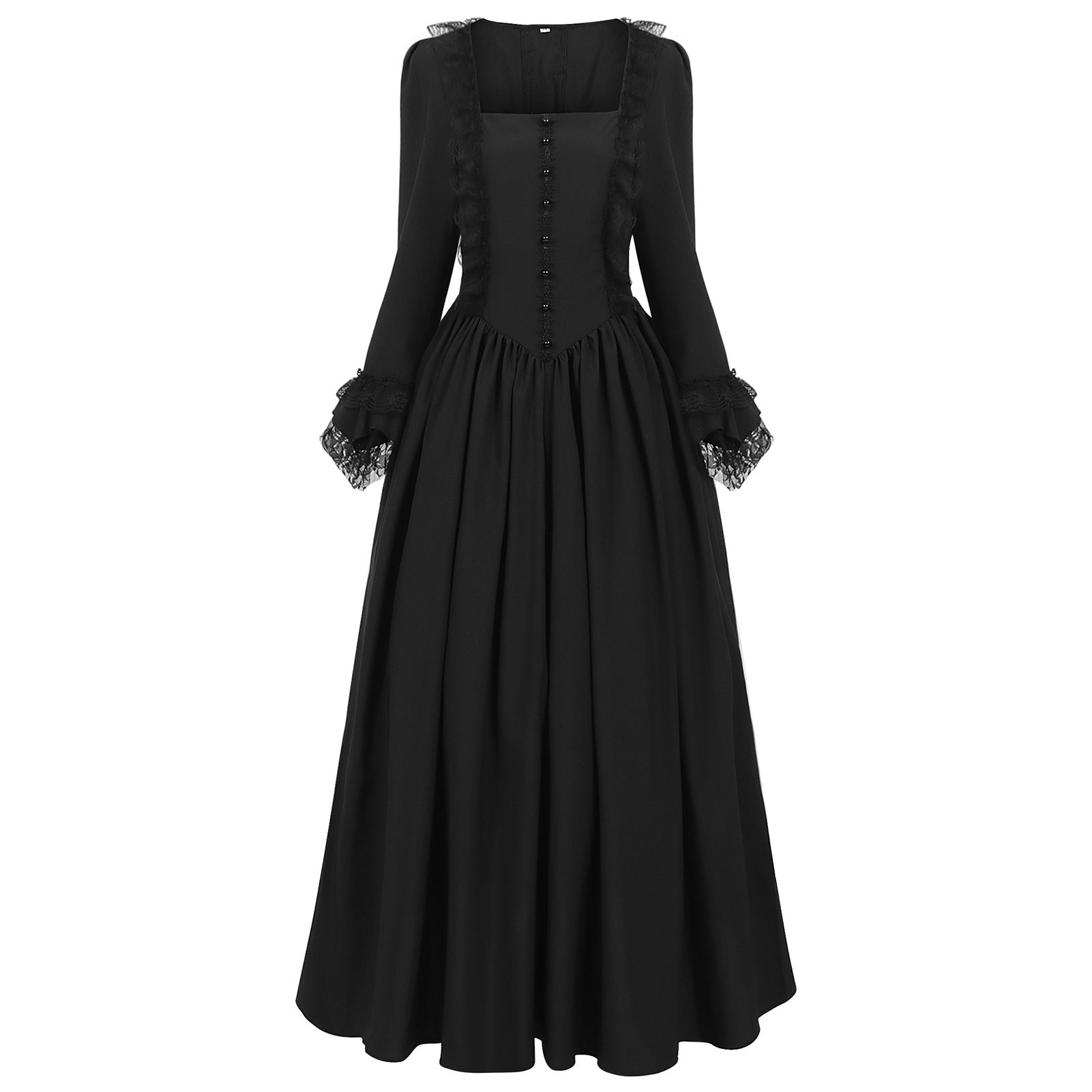 Gothic Retro Square - Neck Flared Sleeve Lace Maxi Dress - Coscosmos