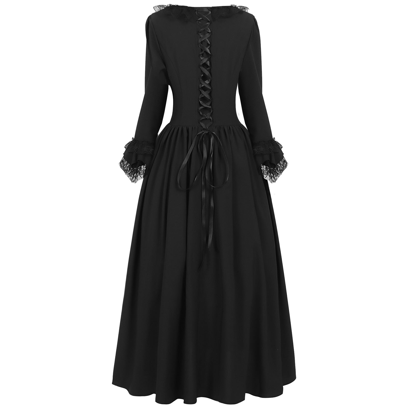 Gothic Retro Square - Neck Flared Sleeve Lace Maxi Dress - Coscosmos